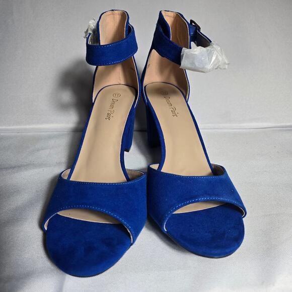 Dream Pairs Chunky Low Heel Ankle Strap Royal Blue Dress Heels Size 11 - Picture 2 of 7
